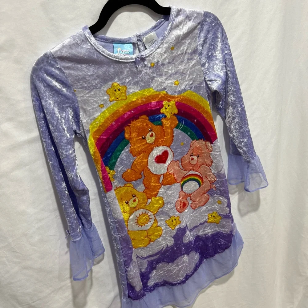 Vintage 2004 Care Bears Purple Velvet‎ Nightgown Dress Kids Size 10 Rainbow Gift